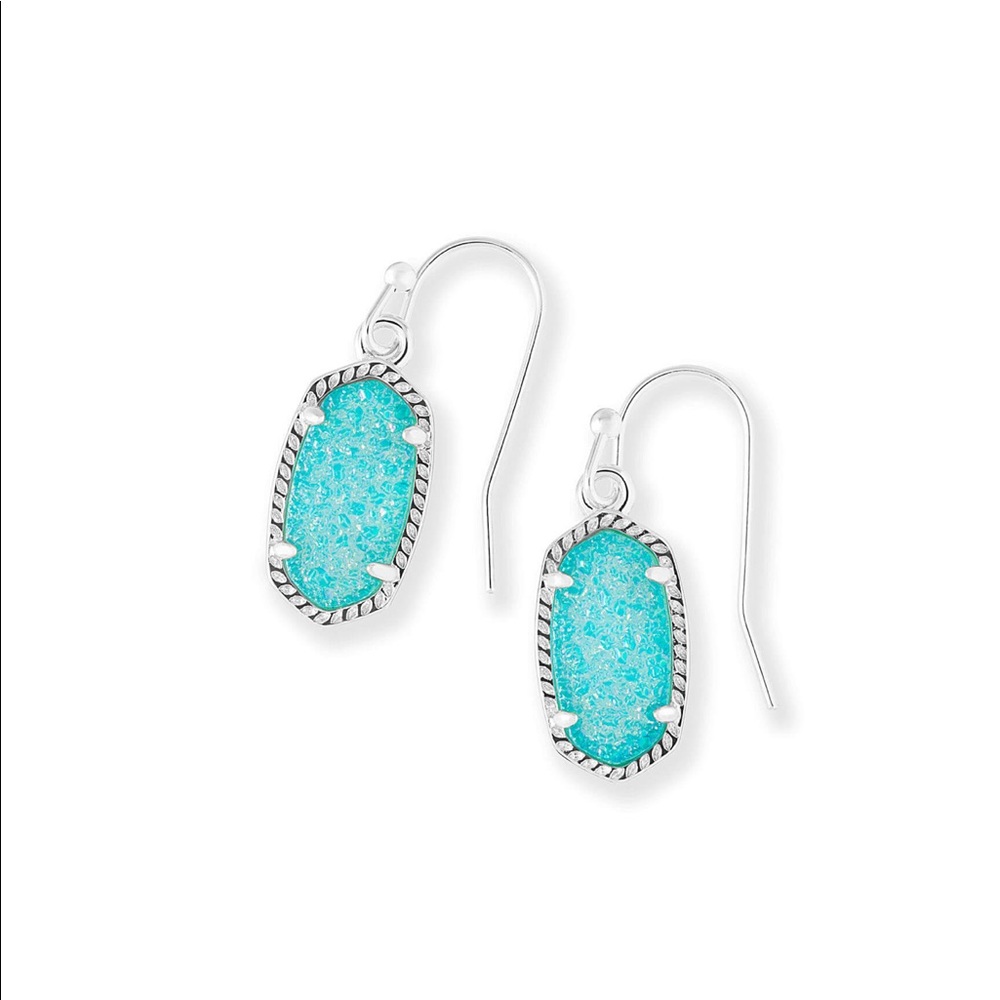 Kendra Scott Lee Silver Drop Teal Drusy Earrings